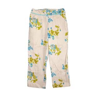Duck Head Women's 8 Ivory Blue Floral Capri Cropped Pants, Cottagecore Fairy Y2K